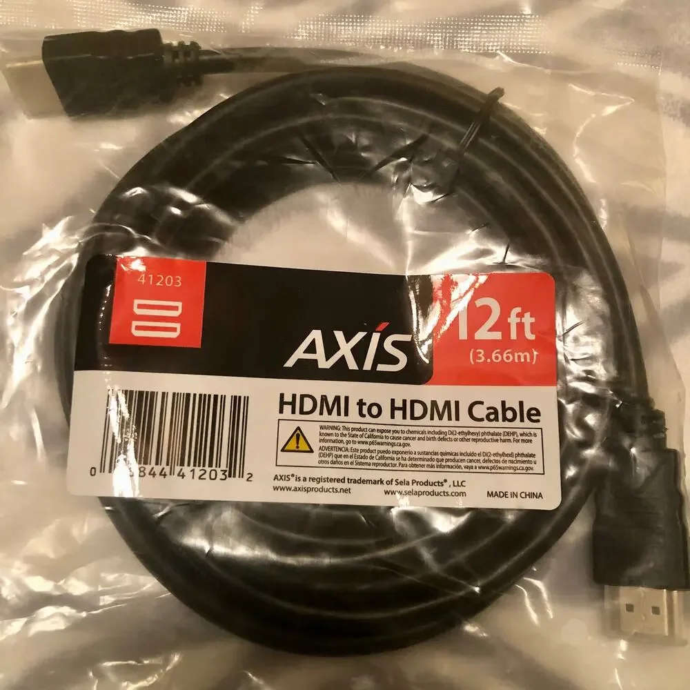 New Axis High Speed HDMI to HDMI Cable with Ethernet - 12 Feet (41203)